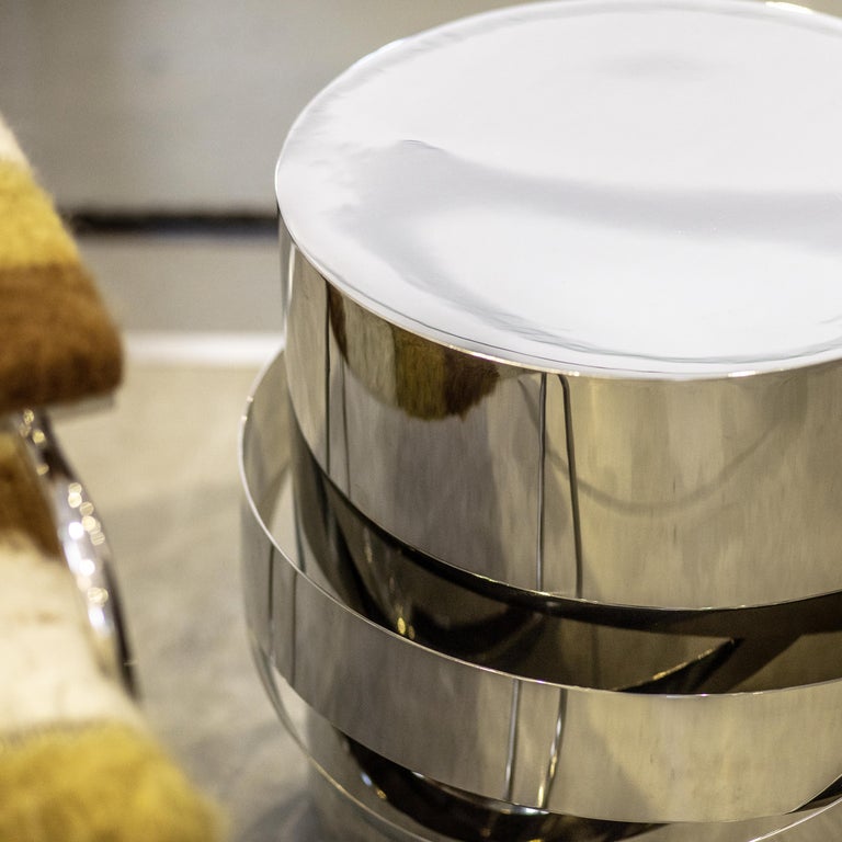 Orbit Accent Table in Polished Stainless Steel | Modern Furniture + Decor