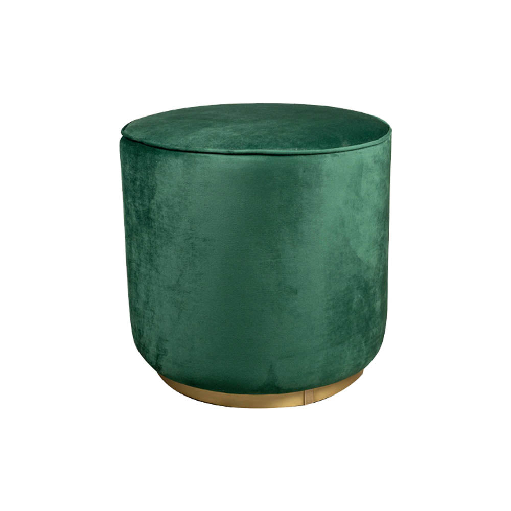 Verona Round Velvet Green Pouf with Brass Base | Modern Furniture + Decor