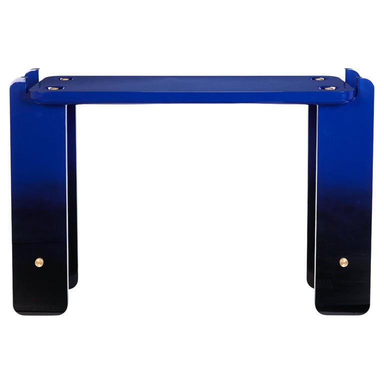 Ipanema Console Table, Blue Ombre Effect with Brass Details | Modern Furniture + Decor