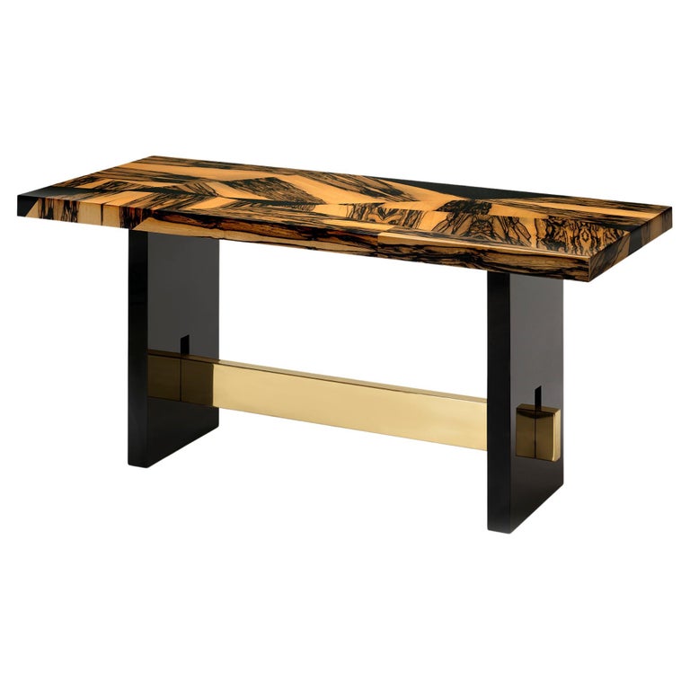 Geometry Console Table, in White Ebony Marquetry, with Brass Details | Modern Furniture + Decor