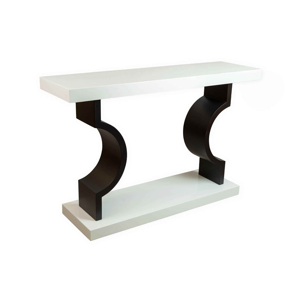 Silviano Dark Brown and Cream Console Table with Curved Legs | Modern Furniture + Decor